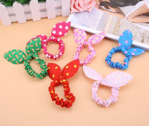 5pcs Girls Hair Bands Polka Dot Rabbit Ears Bow Heandband Scrunchies Ponytail Holders Scrunchy Hair Ring Women Hair Accessories (Random Color)