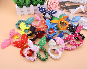 5pcs Girls Hair Bands Polka Dot Rabbit Ears Bow Heandband Scrunchies Ponytail Holders Scrunchy Hair Ring Women Hair Accessories (Random Color)