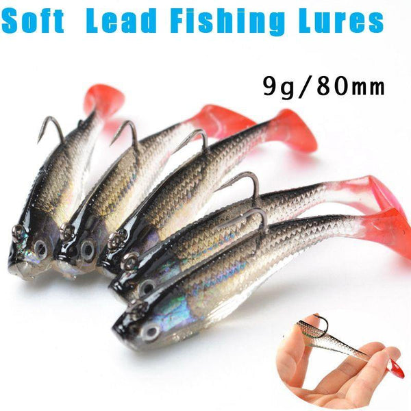 Planet Gates 5Pcs/Lot 3D Eyes Lead Fishing Lures With T Tail Soft Fishing Lure Single Hook Baits artificial bait jig wobblers rubber 80mm/9g