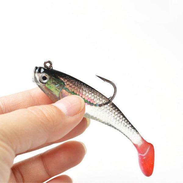 Planet Gates 5Pcs/Lot 3D Eyes Lead Fishing Lures With T Tail Soft Fishing Lure Single Hook Baits artificial bait jig wobblers rubber 80mm/9g