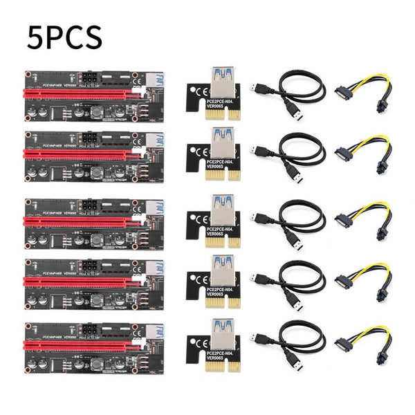 Planet Gates 5Pcs/Lot PCI-E Riser Board USB 3.0 Pci-E Riser Ver 009S Express 16X Extender Riser Adapter Card Sata 15 to 6 Pin Power Cable