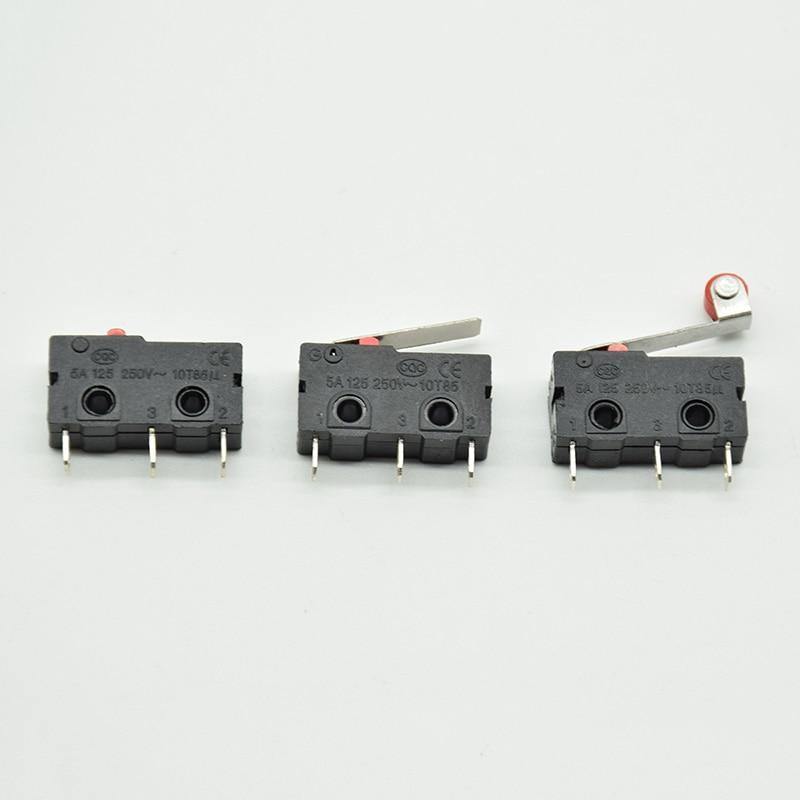Planet Gates 5Pcs Mini Micro Limit Switch NO NC 3 Pins PCB Terminals SPDT 5A 125V 250V  Roller  Lever Snap Action Push Microswitches