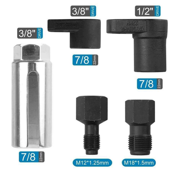 Planet Gates 5pcs Oxygen Sensor Socket Wrench Thread Chaser Tool Kit Fit for All Auto O2 Socket Removal Installation Install Offset Vacuum