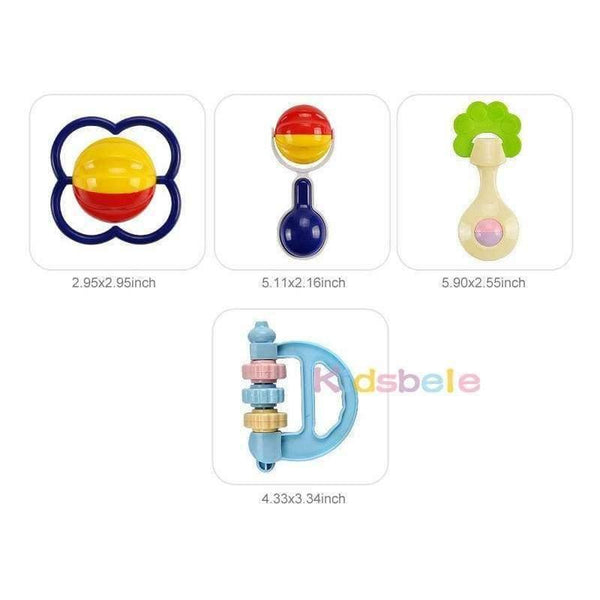Planet Gates 5PCS Plastic Hand Jingle Shaking Bell+Kidsbele Infant Soft Bibs Newborn Baby Toys 0-12 Mnoths Teether Rattles Toys