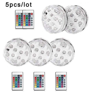 Planet Gates 5pcs Underwater LED Light Submersible IP68 Waterproof Battery Operated Remote Control Multi Color 10 LED RGB Swimming Pool Night Lamp