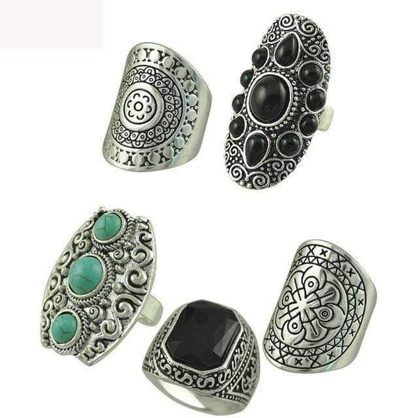 Planet Gates 5pcs Vintage Boho Jewelry Rings Mixed Lot Tibetan Silver Plated Ring 8pcs/Lot Bohemian Ring Women Vintage Jewelry