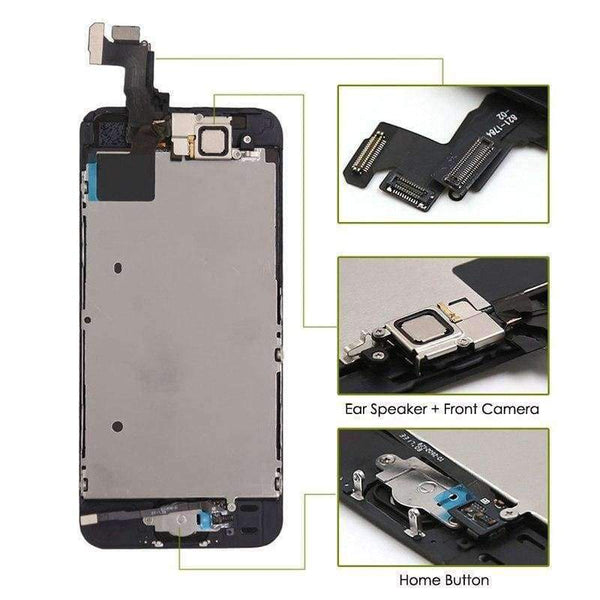 Planet Gates 5s Black with Gifts LCD Touch Screen Digitizer For iPhone 5s+Home Button+Front Camera+Ear Speaker with Gifts Tempered Glass+Tools