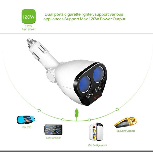 Planet Gates 5V 3.4A Dual USB Car Charger 120W Cigarette Lighter Socket Power Adapter for Samsung Galaxy s8 iPhone 7 8 X Phone Charger