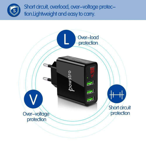 Planet Gates 5V 3A Mobile Phone Charger 3 Port USB Wall Charger Travel Adapter Charging Voltage Current For Iphone X 8 7 Samsung