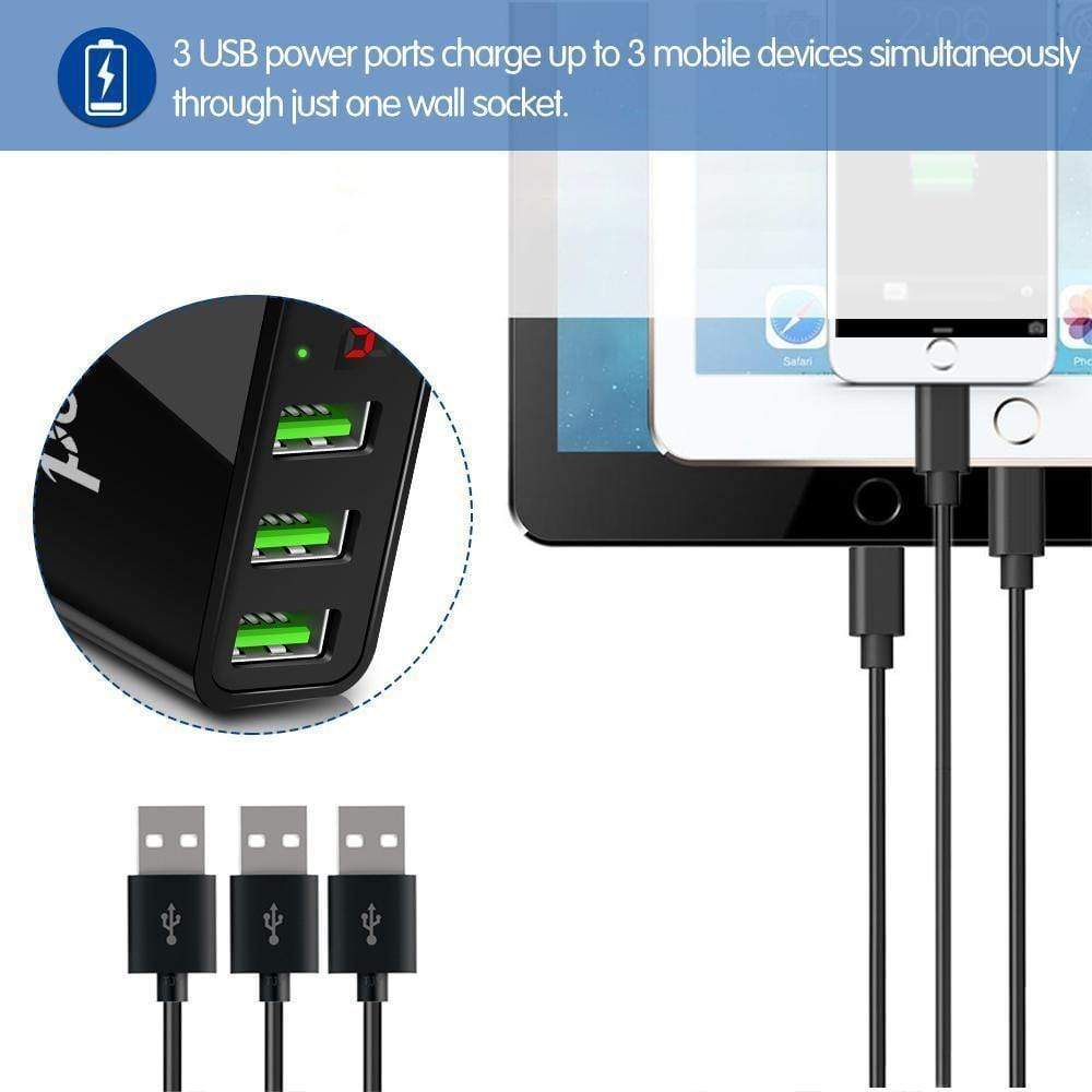 Planet Gates 5V 3A Mobile Phone Charger 3 Port USB Wall Charger Travel Adapter Charging Voltage Current For Iphone X 8 7 Samsung