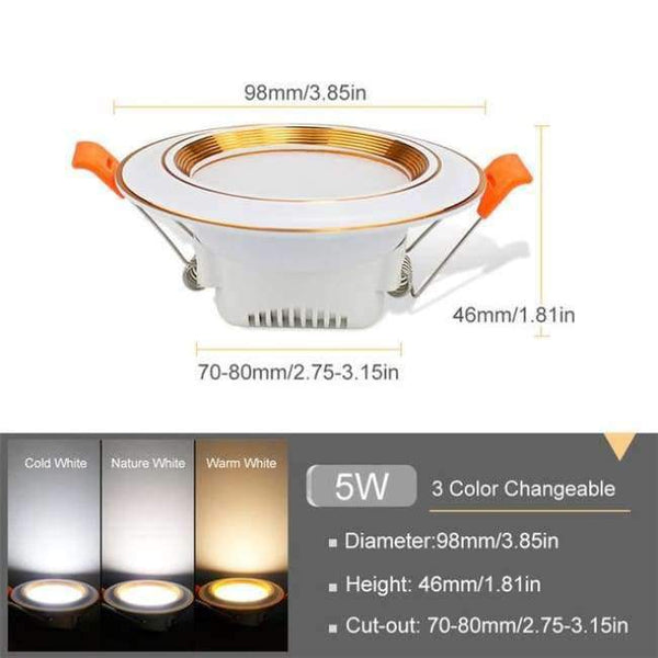Planet Gates 5W Changeable 3Color LED Downlight 3W 5W 9W 12W 20W Recessed Led Spot Lights Downlight 220V Warm White Cold White Changeable Color Home Spot Lighting