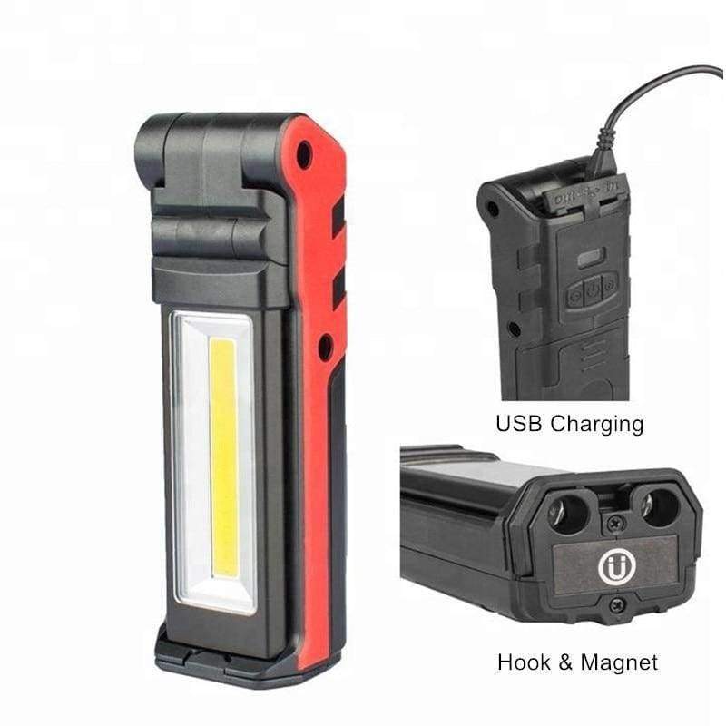 Planet Gates 5W / Red Portable LED Work Light 400 Lumens COB Flashlight, Magnetic Base & Hanging Hook,USB Rechargeable for Car Repairing, Emergency