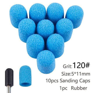 Planet Gates 5x11 Blue 120 10pcs Nail Sanding Caps With Rubber Gel Polish Remover Nail Drill Bit Mill Grinding Sand Cap Pedicure Tool for Manicure Machine