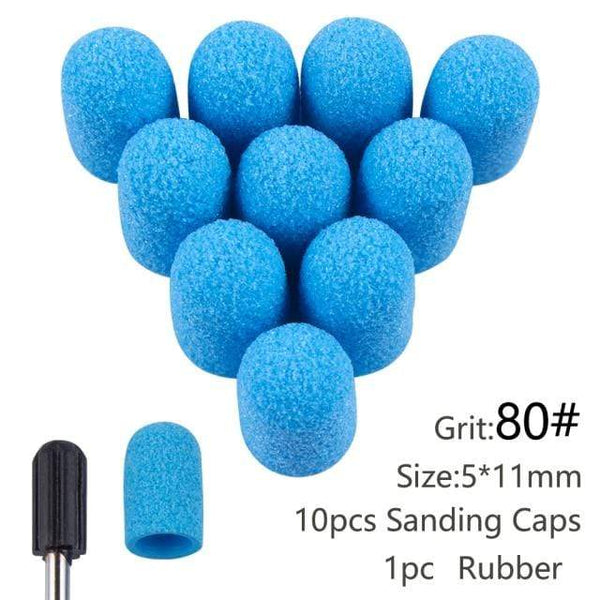 Planet Gates 5x11 Blue 80 10pcs Nail Sanding Caps With Rubber Gel Polish Remover Nail Drill Bit Mill Grinding Sand Cap Pedicure Tool for Manicure Machine