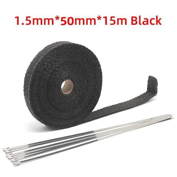 Planet Gates 5x15 Black 5cm*5M/10M/15M/20M Exhaust Heat Wrap Thermal Tape Fiberglass Heat Wrap Manifold Insulation Roll Resistant with Stainless Ties