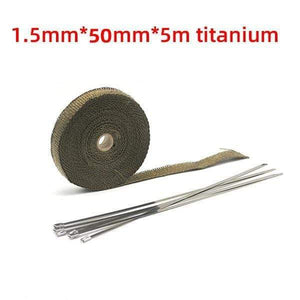 Planet Gates 5x5 Titanium 5cm*5M/10M/15M/20M Exhaust Heat Wrap Thermal Tape Fiberglass Heat Wrap Manifold Insulation Roll Resistant with Stainless Ties