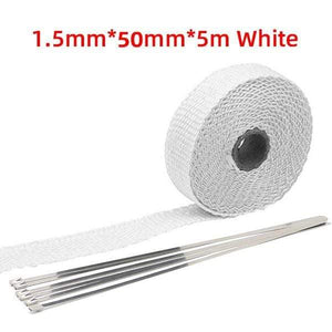 Planet Gates 5x5 White 5cm*5M/10M/15M/20M Exhaust Heat Wrap Thermal Tape Fiberglass Heat Wrap Manifold Insulation Roll Resistant with Stainless Ties