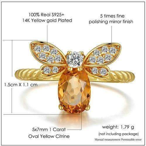 Planet Gates 5x7mm 1ct Natural Oval Citrine 925 Sterling Silver Jewelry Wedding Ring with  S925