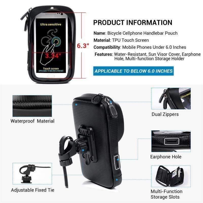 Planet Gates 6.0 inch Waterproof Bike Bicycle Mobile Phone Holder Stand Motorcycle Handlebar Mount Bag For iphone X Samsung LG Huawei