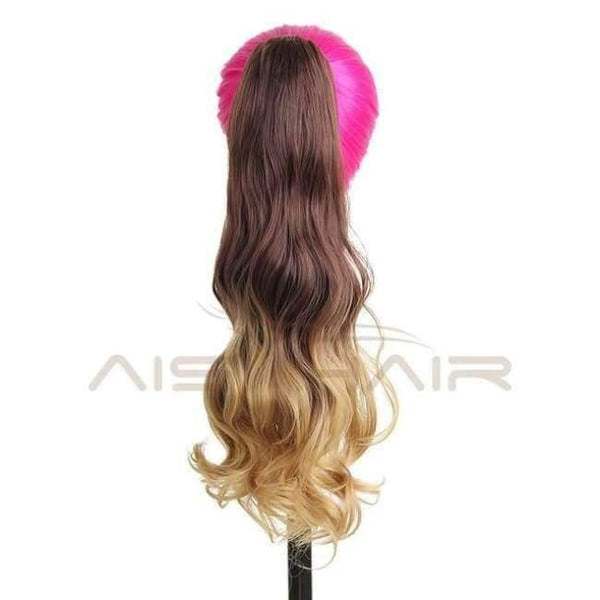 Planet Gates #6/27 / 18inches 19 inches Long Ponytail Clip in Pony tail Hair Extensions Claw on Hair piece Wavy Ombre Synthetic Fiber