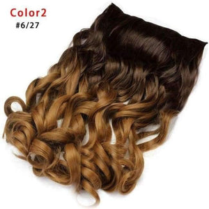 Planet Gates 6#/27# / 24inches 24'' Clip in Hair Extensions Natural One Pieces 5Clips Heat Resistant Synthetic Hair Wavy Ombre Hairpiece Women Wigs
