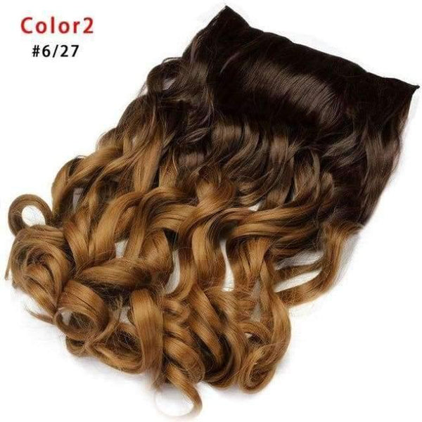 Planet Gates 6#/27# / 24inches 24'' Clip in Hair Extensions Natural One Pieces 5Clips Heat Resistant Synthetic Hair Wavy Ombre Hairpiece Women Wigs