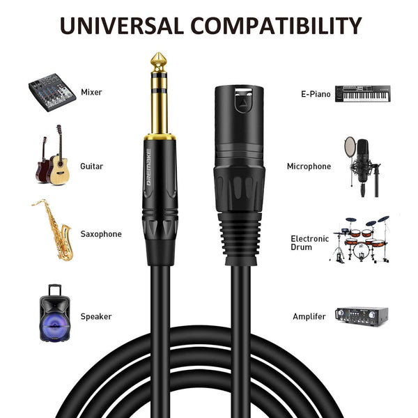Planet Gates 6.35 mm 1/4 Inch TRS Male to XLR Male Audio Stereo Mic Cable - 6.5 mm 1/4 Inch Male to XLR Male Balanced Speaker Mic Cable