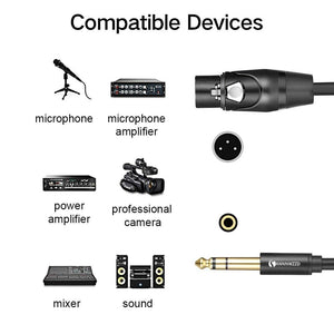Planet Gates 6.35mm Jack to XLR Cable Male to Female Professional audio Cable 1m 2m 3m 5m for Microphones Speakers Sound Consoles Amplifier