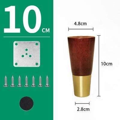 4pcs/lot Wood Legs TV Cabinet Support Sofa Legs Furniture Accessory Brass Gold Cups Solid Wooden Feet