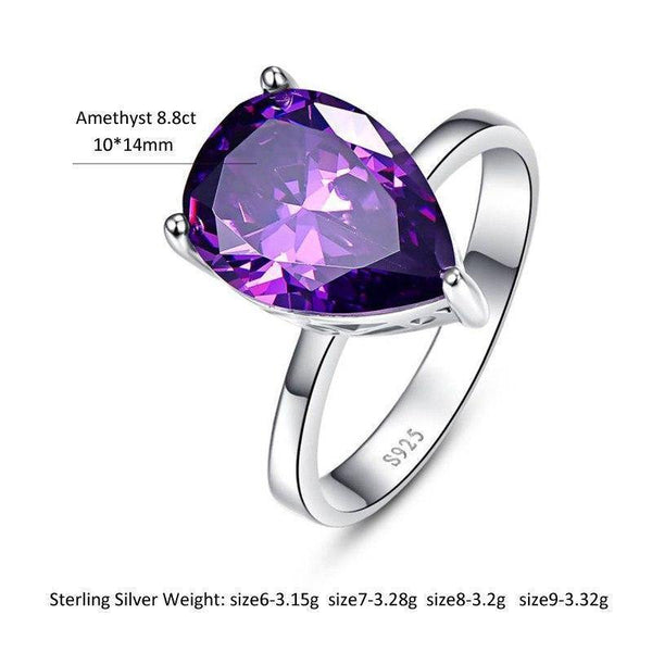 Planet Gates 6 / 925 Silver Ring 8.8ct Natural Purple Amethyst Ring Genuine 925 Sterling Silver Waterdrop Pearl Cut Women's Fashion