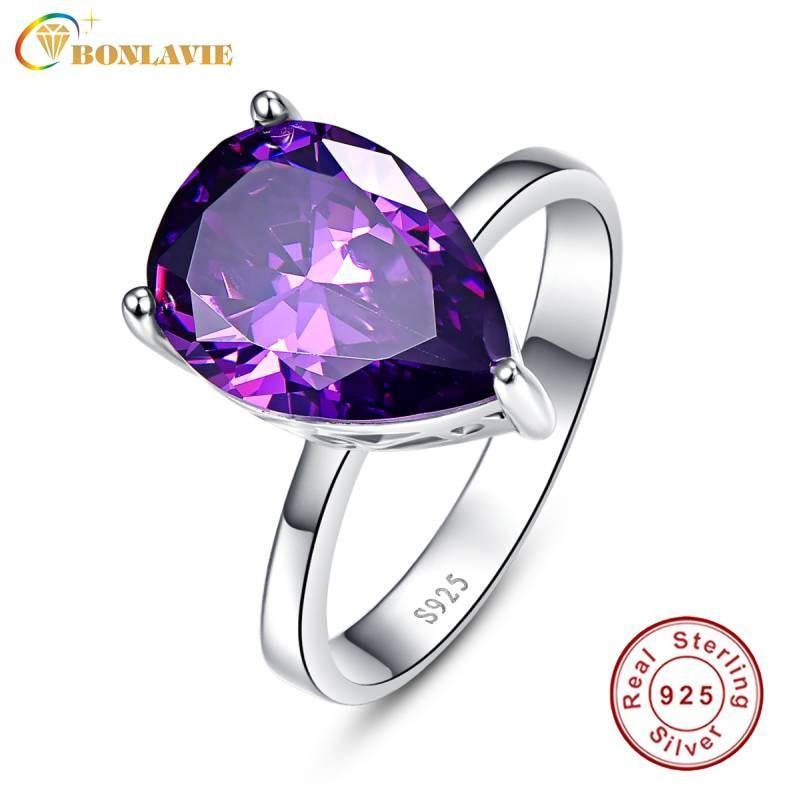 Planet Gates 6 / 925 Silver Ring 8.8ct Natural Purple Amethyst Ring Genuine 925 Sterling Silver Waterdrop Pearl Cut Women's Fashion