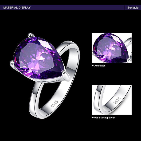 Planet Gates 6 / 925 Silver Ring 8.8ct Natural Purple Amethyst Ring Genuine 925 Sterling Silver Waterdrop Pearl Cut Women's Fashion