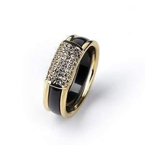 Planet Gates 6 / Black Gold 2 pcs/Set Hot Sale Fashion 585 Gold Rings With Bling Rhinestone 2 Layer Black White Detachable Ceramic Rings for Women Jewelry