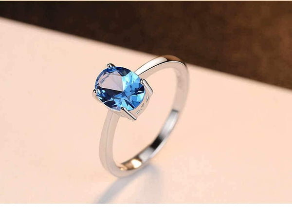 Planet Gates 6 / Blue 925 Sterling Silver Rings Oval Natural Paris Sky Blue Topaz Ring Gemstone Aquamarine Cushion