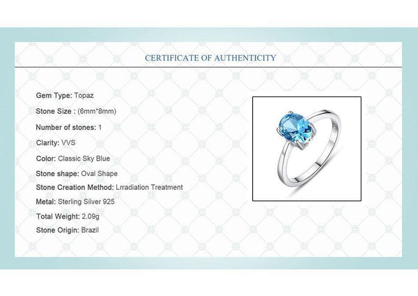 Planet Gates 6 / Blue 925 Sterling Silver Rings Oval Natural Paris Sky Blue Topaz Ring Gemstone Aquamarine Cushion