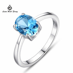 Planet Gates 6 / Blue 925 Sterling Silver Rings Oval Natural Paris Sky Blue Topaz Ring Gemstone Aquamarine Cushion