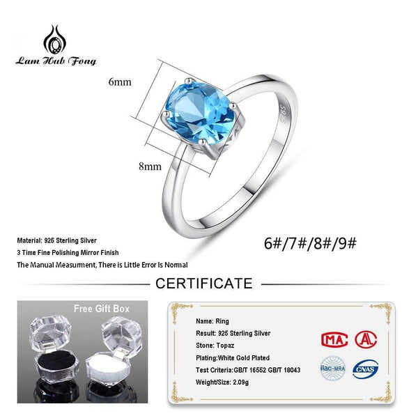 Planet Gates 6 / Blue 925 Sterling Silver Rings Oval Natural Paris Sky Blue Topaz Ring Gemstone Aquamarine Cushion