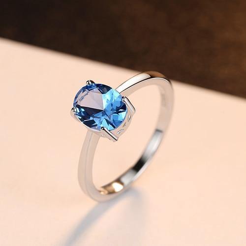 Planet Gates 6 / Blue Natural Solitaire Sky Blue Oval Topaz Stone Sterling Silver Ring For Women Fashion S925 Fine Jewelry