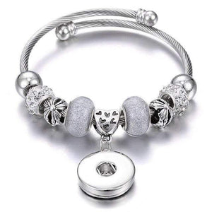 Planet Gates 6 Bracelets for 18mm Snaps Jewelry Elastic Silver Beaded Snap Bracelet Bangles Fit Snap Buttons Jewelry Charms Bracelet
