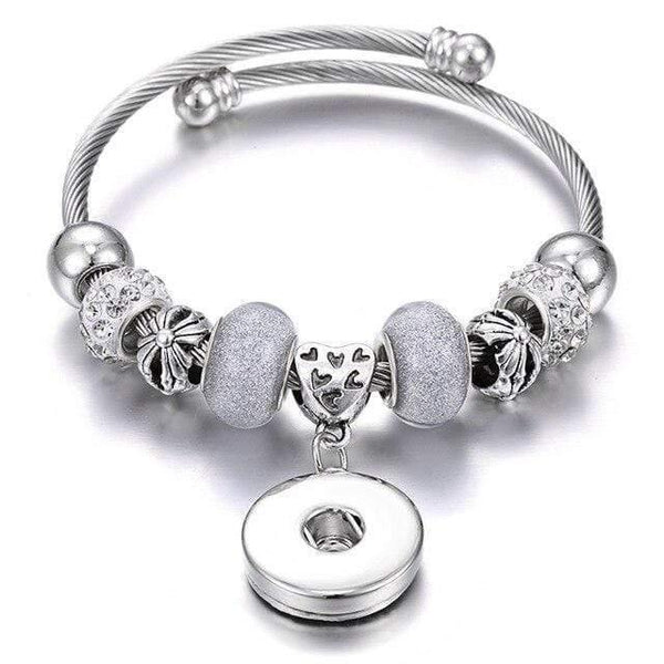 Planet Gates 6 Bracelets for 18mm Snaps Jewelry Elastic Silver Beaded Snap Bracelet Bangles Fit Snap Buttons Jewelry Charms Bracelet