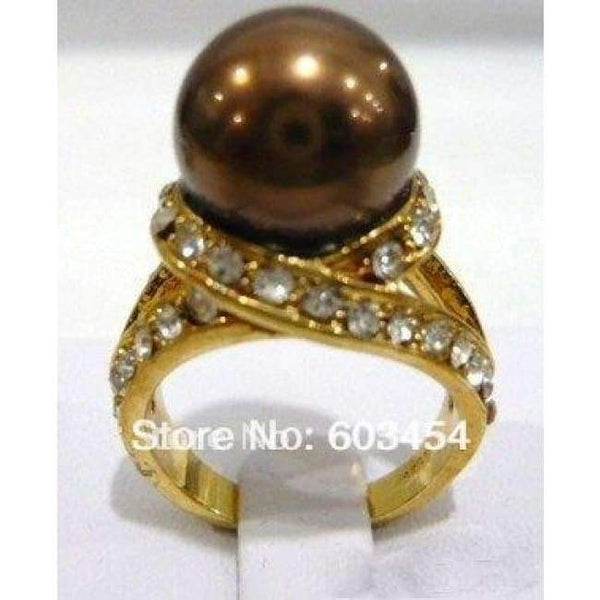 Planet Gates 6 / Brown Hot sell  Chocolate Brown Pearl 18KGP Crystal Ring Size: 6-10/ S 1Pcs -Top quality free shipping