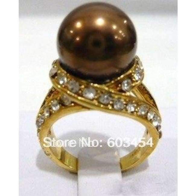 Planet Gates 6 / Brown Hot sell  Chocolate Brown Pearl 18KGP Crystal Ring Size: 6-10/ S 1Pcs -Top quality free shipping