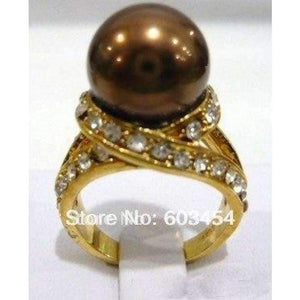 Planet Gates 6 / Brown Hot sell  Chocolate Brown Pearl 18KGP Crystal Ring Size: 6-10/ S 1Pcs -Top quality free shipping