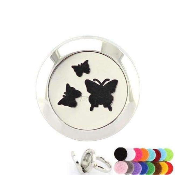 Planet Gates 6 / butterfly 20mm Silver Flower of Life Ring Aromatherapy/Essential Oils 316L S.Steel Perfume Diffuser Locket Ring Fashion 2018 with Free Pad