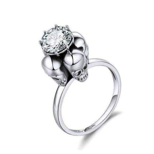 Planet Gates 6 / Clear F.I.N.S Gothic 925 Sterling Silver Skull Rings Punk Black Clear Cubic Zirconia Unisex Wedding Rings Vintage Jewelry Bijoux Femme