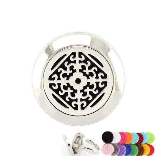 Planet Gates 6 / cross 20mm Silver Flower of Life Ring Aromatherapy/Essential Oils 316L S.Steel Perfume Diffuser Locket Ring Fashion 2018 with Free Pad