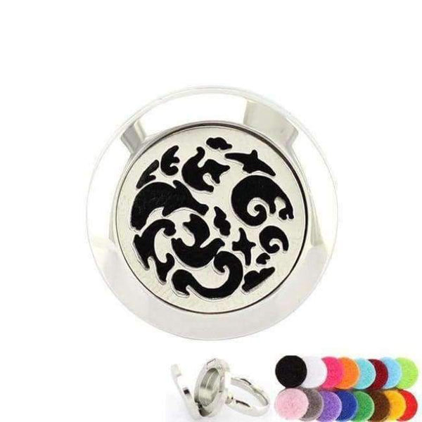 Planet Gates 6 / drong 20mm Silver Flower of Life Ring Aromatherapy/Essential Oils 316L S.Steel Perfume Diffuser Locket Ring Fashion 2018 with Free Pad