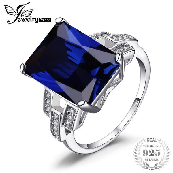 Planet Gates 6 Emerald Cut 9.6ct Created Blue Sapphire Cocktail Ring 925 Sterling Silver Ring for Fashion Women