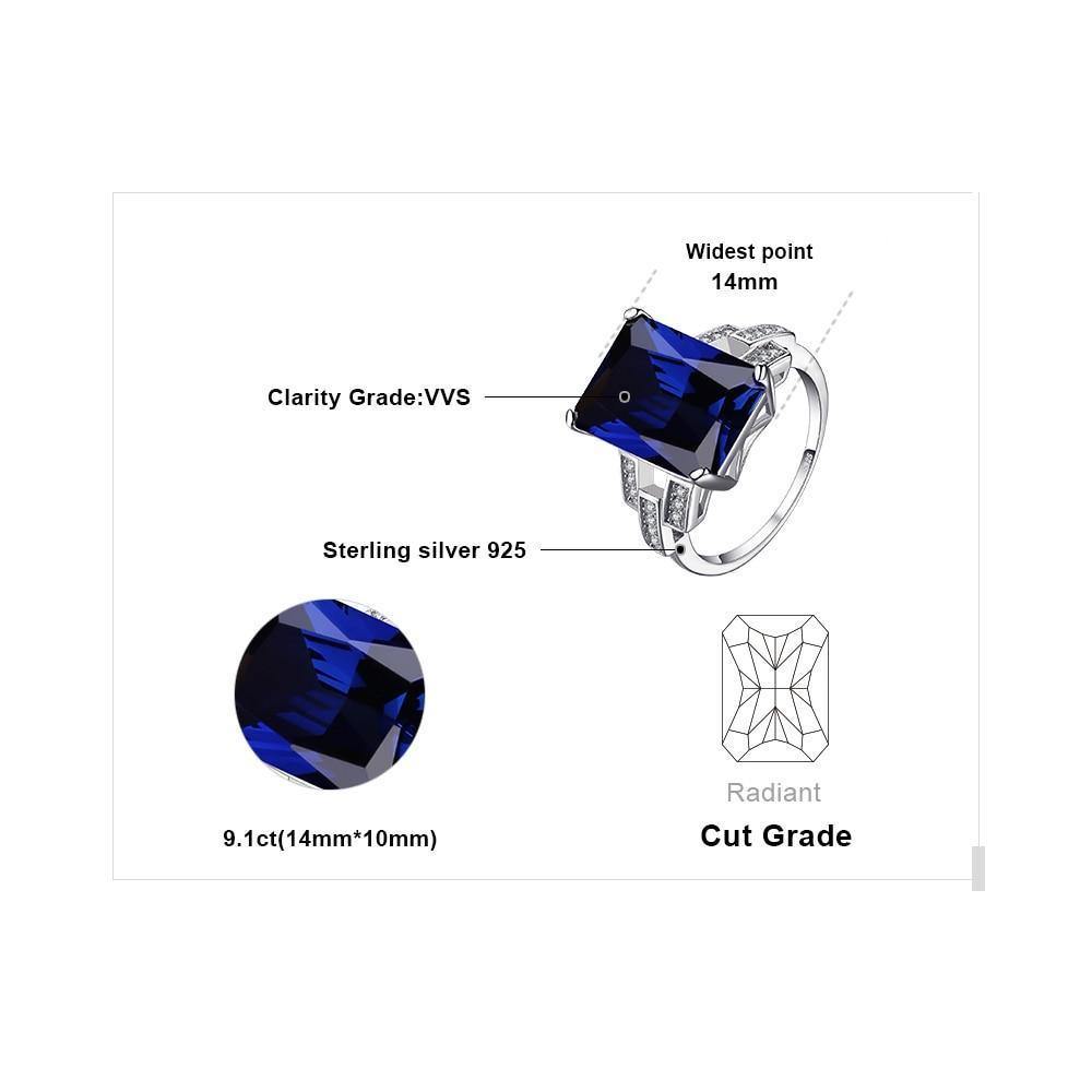Planet Gates 6 Emerald Cut 9.6ct Created Blue Sapphire Cocktail Ring 925 Sterling Silver Ring for Fashion Women