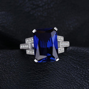 Planet Gates 6 Emerald Cut 9.6ct Created Blue Sapphire Cocktail Ring 925 Sterling Silver Ring for Fashion Women